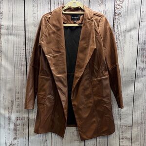 Haute Monde Los Angeles Brown Faux Leather Open Front Jacket Coat Size XL